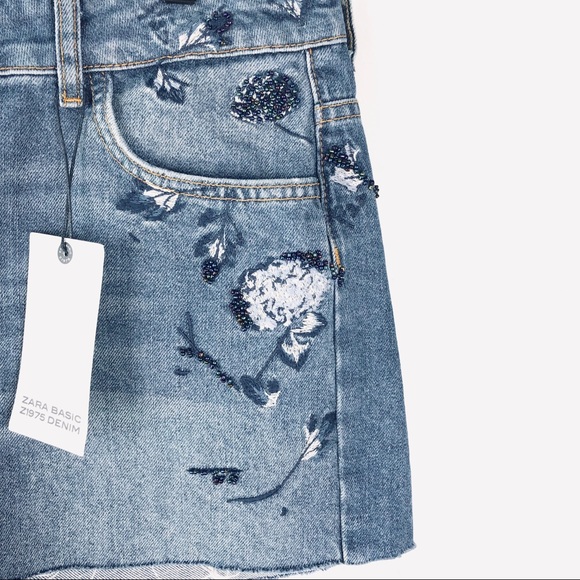 ZARA Embroidered Denim Shorts - Picture 5 of 8